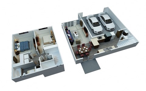 Floor plan for 2 beds, 1.5 baths, 1072 sqft